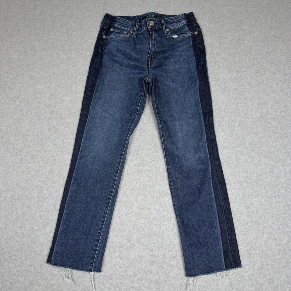 Lauren Ralph Lauren Womens Jeans 4 Mid Rise Straight Leg Dark Wash Colorblock